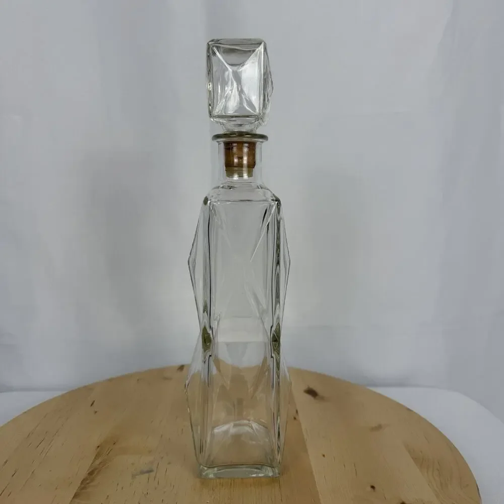 Mid-Century Modern Triangular Design Liquor Bottle/Decanter Clear Glass 12